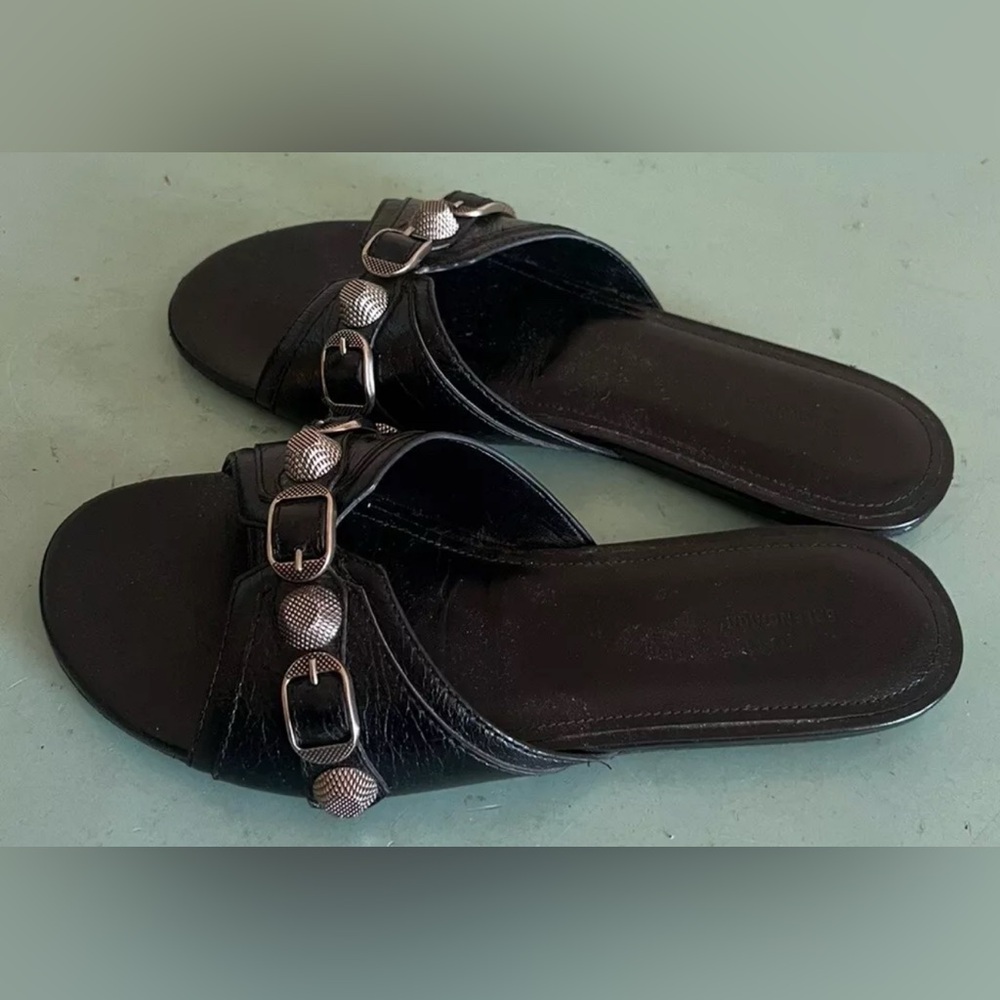 Balenciaga’s Women’s Cagole Arena Slip On Studded Sandals Shoes 38.5 - Picture 2 of 7